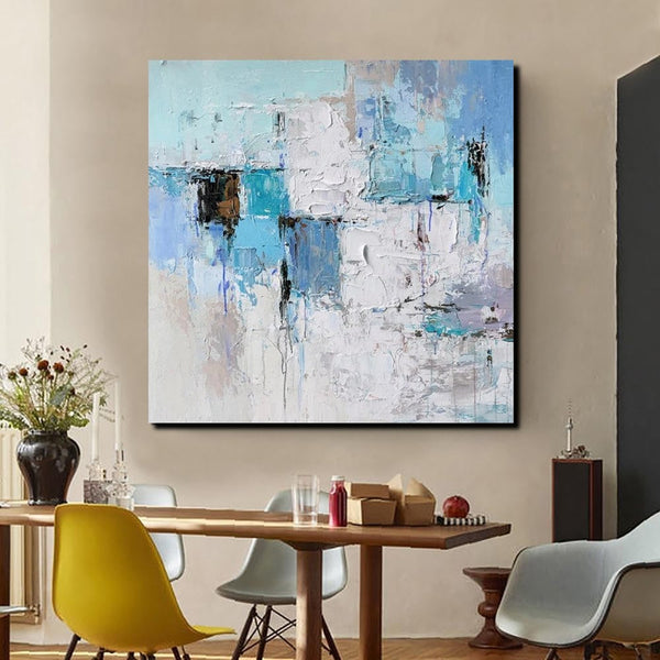 Simple Modern Paintings, Bedroom Abstract Paintings, Blue Abstract Contemporary Art, Acrylic Painting on Canvas, Hand Painted Canvas Art-Silvia Home Craft