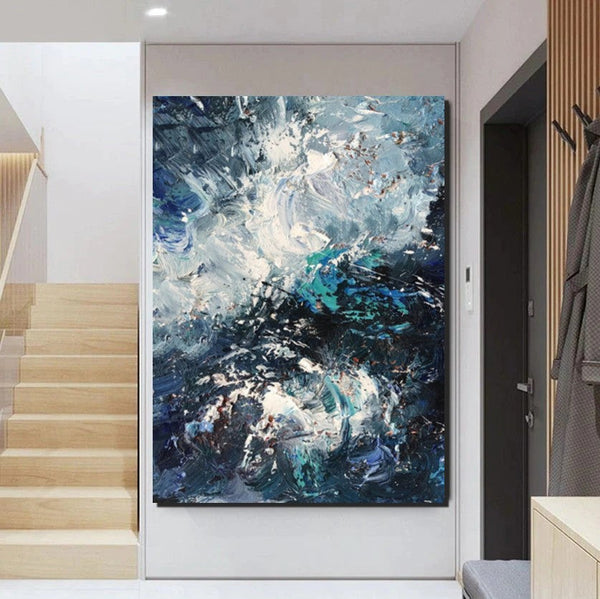 Large Heavy Texture Acrylic Paintings, Simple Modern Art Ideas for Bedroom, Modern Paintings for Living Room, Blue Modern Wall Art Ideas-Silvia Home Craft