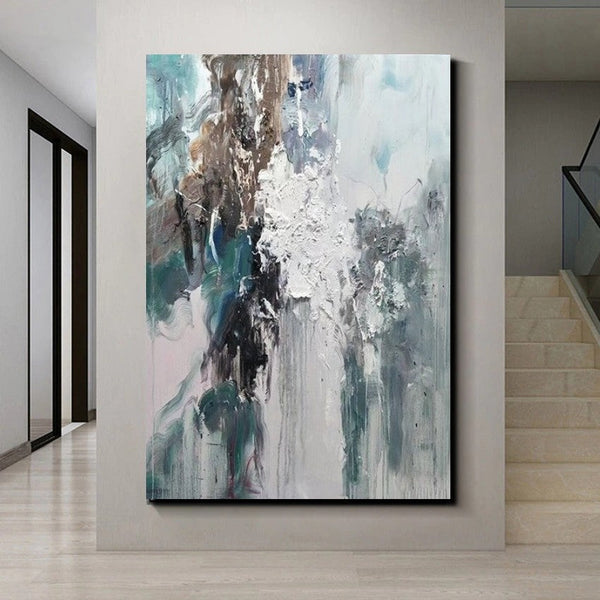 Living Room Abstract Paintings, Large Acrylic Canvas Paintings, Large Wall Art Ideas, Impasto Painting, Blue Modern Abstract Painting-Silvia Home Craft
