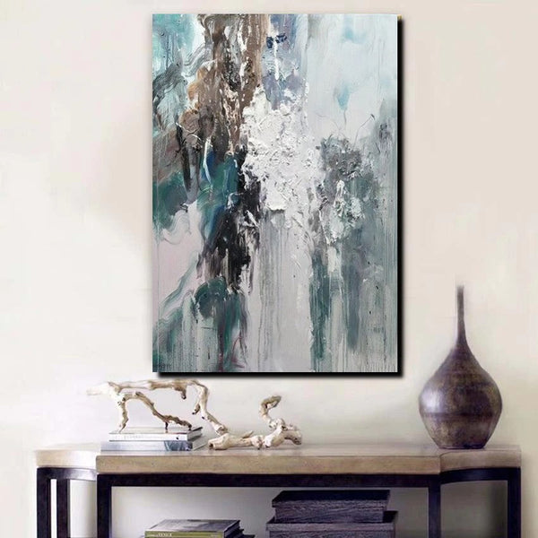 Living Room Abstract Paintings, Large Acrylic Canvas Paintings, Large Wall Art Ideas, Impasto Painting, Blue Modern Abstract Painting-Silvia Home Craft