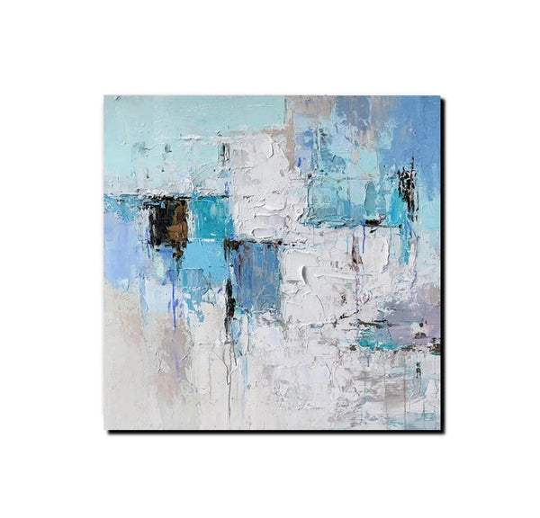 Simple Modern Paintings, Bedroom Abstract Paintings, Blue Abstract Contemporary Art, Acrylic Painting on Canvas, Hand Painted Canvas Art-Silvia Home Craft