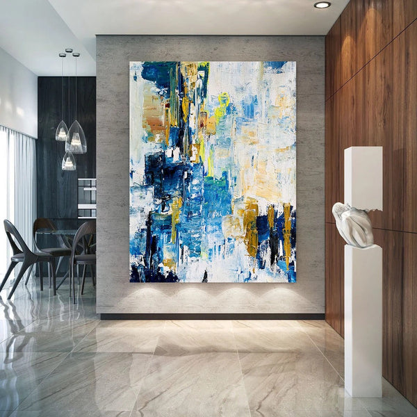 Living Room Abstract Paintings, Blue Modern Abstract Painting, Large Acrylic Canvas Paintings, Large Wall Art Ideas, Impasto Painting-Silvia Home Craft
