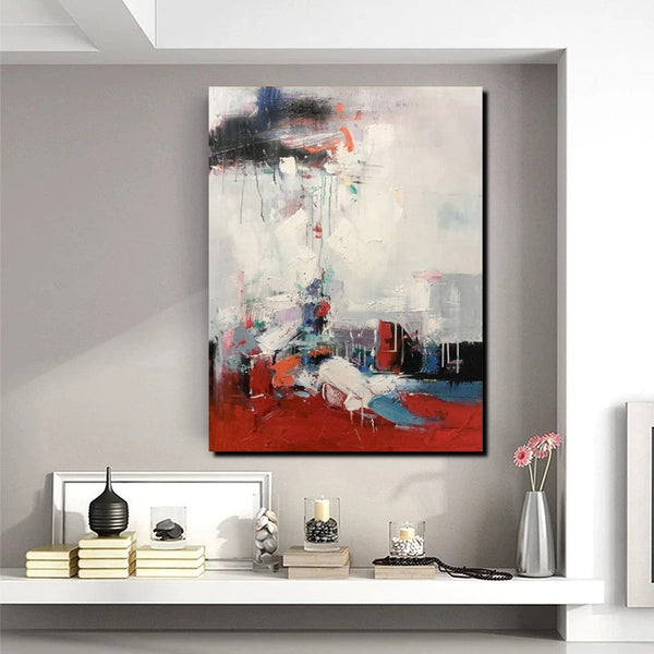 Simple Wall Art Ideas, Red Modern Abstract Painting, Dining Room Abstract Paintings, Buy Art Online, Large Acrylic Canvas Paintings-Silvia Home Craft