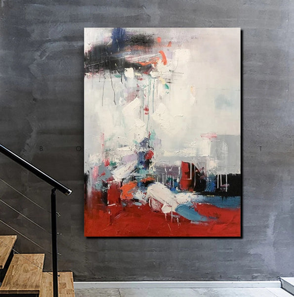 Simple Wall Art Ideas, Red Modern Abstract Painting, Dining Room Abstract Paintings, Buy Art Online, Large Acrylic Canvas Paintings-Silvia Home Craft