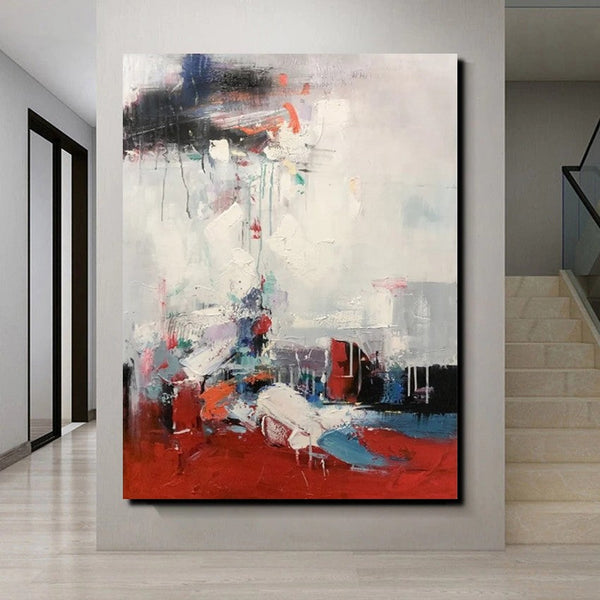 Simple Wall Art Ideas, Red Modern Abstract Painting, Dining Room Abstract Paintings, Buy Art Online, Large Acrylic Canvas Paintings-Silvia Home Craft