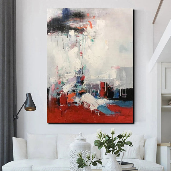 Simple Wall Art Ideas, Red Modern Abstract Painting, Dining Room Abstract Paintings, Buy Art Online, Large Acrylic Canvas Paintings-Silvia Home Craft