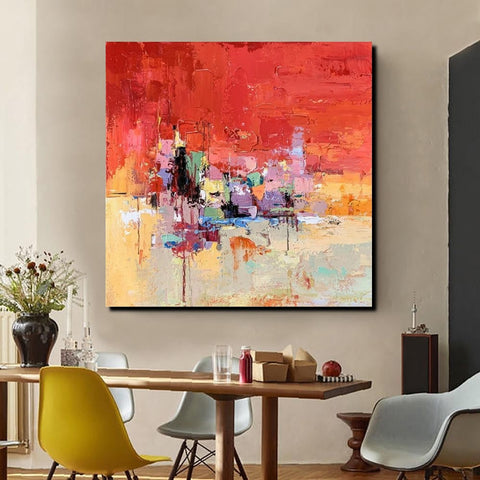 Simple Canvas Paintings, Dining Room Modern Paintings, Red Abstract Contemporary Art, Acrylic Painting on Canvas, Heavy Texture Paintings-Silvia Home Craft