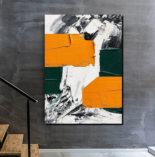 Simple Canvas Art, Yellow Modern Abstract Painting, Living Room Wall Art Ideas, Buy Art Online, Heavy Texture Art, Large Canvas Paintings-Silvia Home Craft