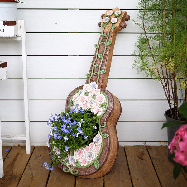 Modern Garden Flower Pot, Unique Guitar Flowerpot for Garden Ornaments, Beautiful Guitar Flowerpot, Villa Outdoor Decor Gardening Ideas-Silvia Home Craft