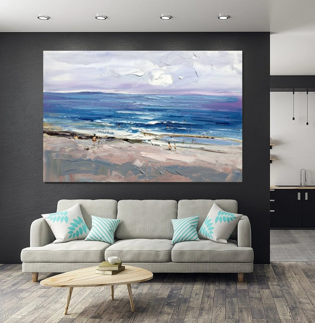 Canvas Paintings Behind Sofa, Landscape Painting for Living Room, Large Paintings on Canvas, Seashore Beach Painting, Heavy Texture Paintings-Silvia Home Craft
