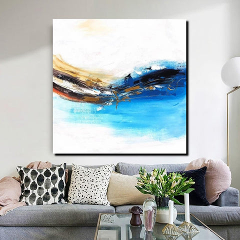 Simple Abstract Paintings, Bedroom Modern Paintings, Modern Contemporary Art, Acrylic Painting on Canvas, Blue Canvas Painting-Silvia Home Craft