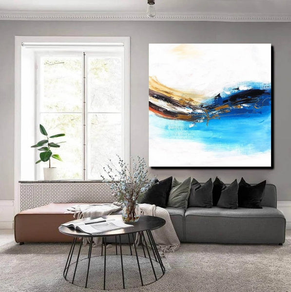 Simple Abstract Paintings, Bedroom Modern Paintings, Modern Contemporary Art, Acrylic Painting on Canvas, Blue Canvas Painting-Silvia Home Craft