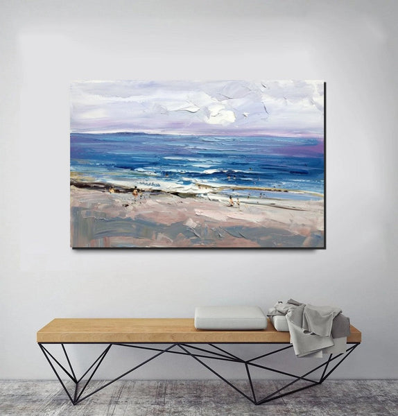 Canvas Paintings Behind Sofa, Landscape Painting for Living Room, Large Paintings on Canvas, Seashore Beach Painting, Heavy Texture Paintings-Silvia Home Craft