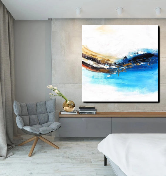 Simple Abstract Paintings, Bedroom Modern Paintings, Modern Contemporary Art, Acrylic Painting on Canvas, Blue Canvas Painting-Silvia Home Craft