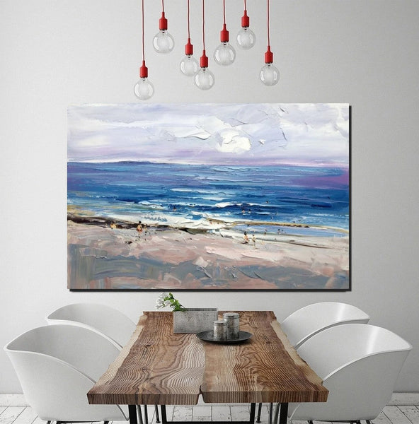 Canvas Paintings Behind Sofa, Landscape Painting for Living Room, Large Paintings on Canvas, Seashore Beach Painting, Heavy Texture Paintings-Silvia Home Craft