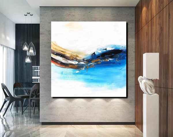 Simple Abstract Paintings, Bedroom Modern Paintings, Modern Contemporary Art, Acrylic Painting on Canvas, Blue Canvas Painting-Silvia Home Craft
