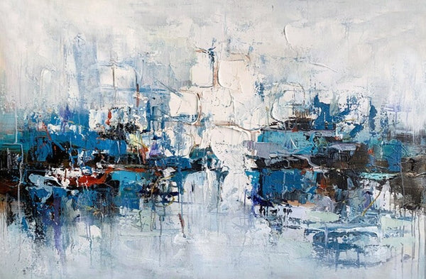 Large Wall Art Paintings Behind Sofa, Acrylic Paintings on Canvas, Acrylic Painting for Bedroom, Blue Modern Paintings, Heavy Texture Canvas Art-Silvia Home Craft