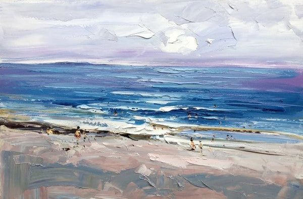 Canvas Paintings Behind Sofa, Landscape Painting for Living Room, Large Paintings on Canvas, Seashore Beach Painting, Heavy Texture Paintings-Silvia Home Craft