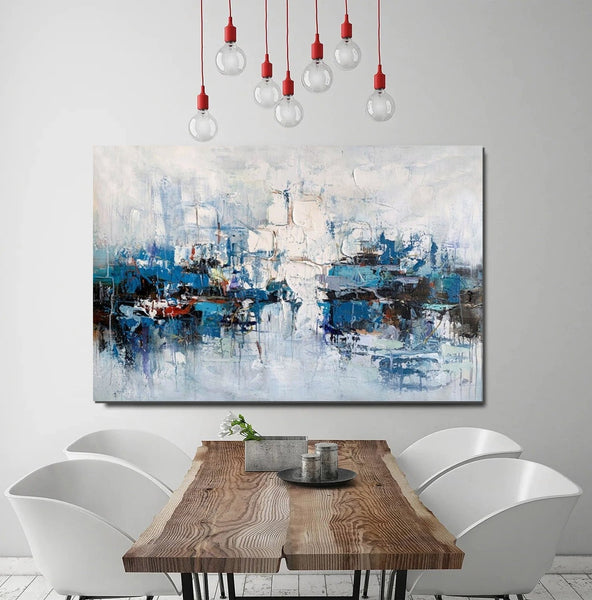 Large Wall Art Paintings Behind Sofa, Acrylic Paintings on Canvas, Acrylic Painting for Bedroom, Blue Modern Paintings, Heavy Texture Canvas Art-Silvia Home Craft