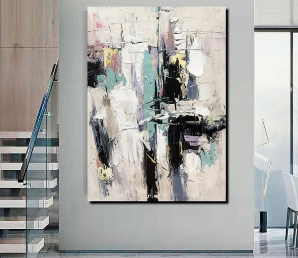 Contemporary Modern Art, Living Room Abstract Art Ideas, Black and White Impasto Paintings, Buy Wall Art Online, Palette Knife Abstract Paintings-Silvia Home Craft