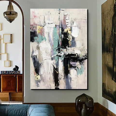 Contemporary Modern Art, Living Room Abstract Art Ideas, Black and White Impasto Paintings, Buy Wall Art Online, Palette Knife Abstract Paintings-Silvia Home Craft