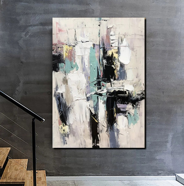 Contemporary Modern Art, Living Room Abstract Art Ideas, Black and White Impasto Paintings, Buy Wall Art Online, Palette Knife Abstract Paintings-Silvia Home Craft
