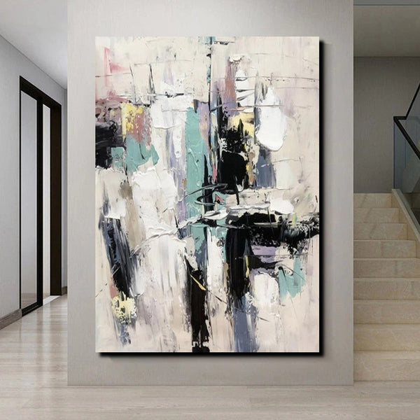 Contemporary Modern Art, Living Room Abstract Art Ideas, Black and White Impasto Paintings, Buy Wall Art Online, Palette Knife Abstract Paintings-Silvia Home Craft