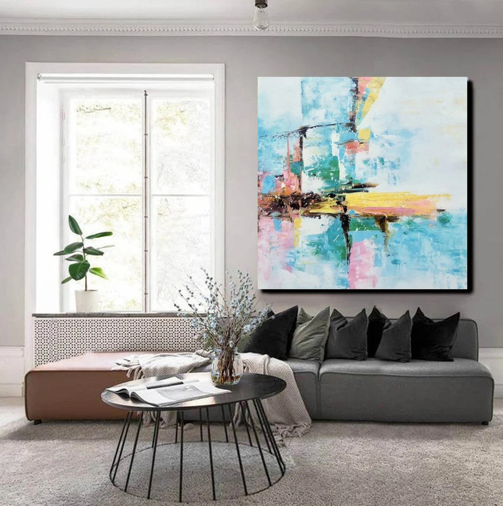 Simple Canvas Art, Yellow Modern Abstract Painting, Living Room