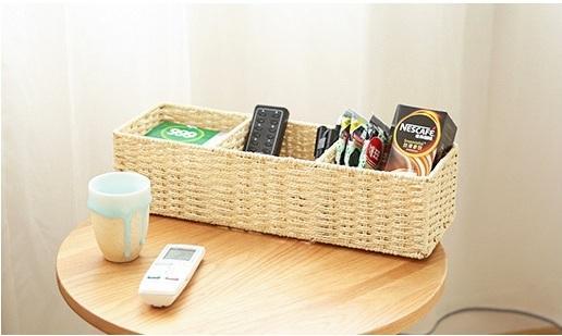 Woven Straw Storage basket with 3 Compartments, Wicker Storage Basket, Rectangle Storage Basket for Living Room-Silvia Home Craft