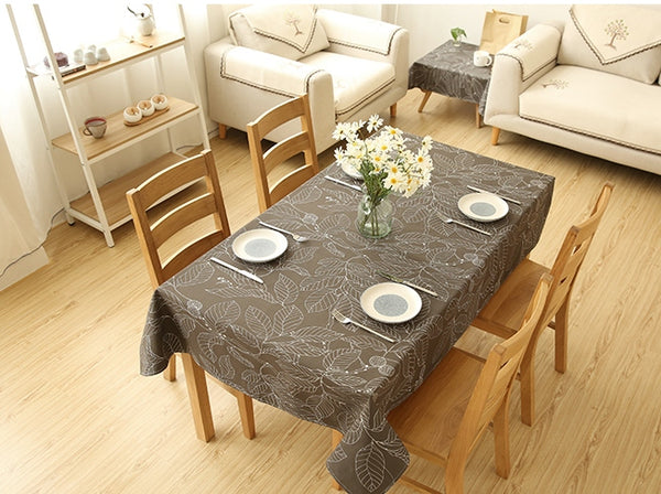 Brown / Navy Blue Leaves Rectangle and Round Tablecloth for Dining Table, Tea Table-Silvia Home Craft
