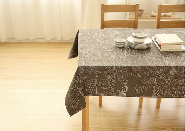 Brown / Navy Blue Leaves Rectangle and Round Tablecloth for Dining Table, Tea Table-Silvia Home Craft