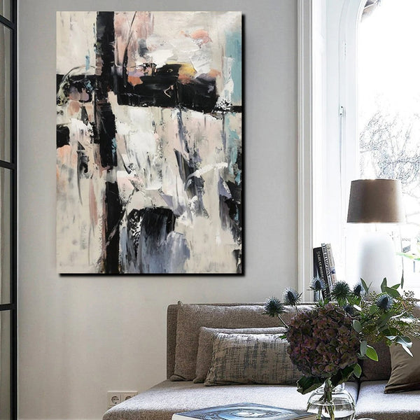 Black and White Impasto Paintings, Contemporary Modern Art, Bedroom Abstract Art Ideas, Buy Wall Art Online, Palette Knife Abstract Paintings-Silvia Home Craft