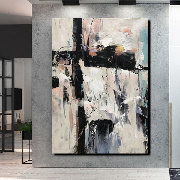 Black and White Impasto Paintings, Contemporary Modern Art, Bedroom Abstract Art Ideas, Buy Wall Art Online, Palette Knife Abstract Paintings-Silvia Home Craft