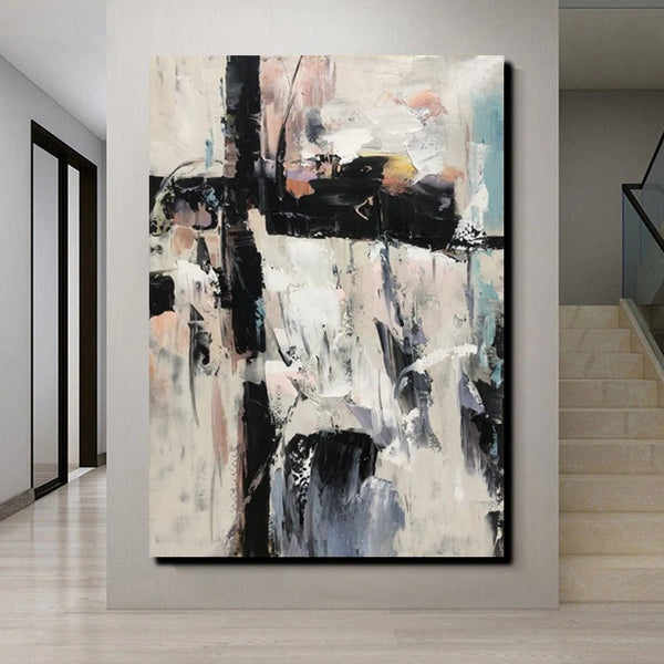 Black and White Impasto Paintings, Contemporary Modern Art, Bedroom Abstract Art Ideas, Buy Wall Art Online, Palette Knife Abstract Paintings-Silvia Home Craft