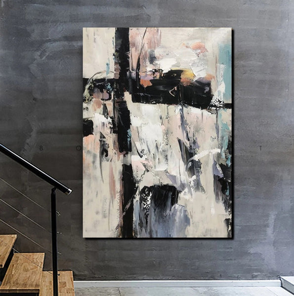 Black and White Impasto Paintings, Contemporary Modern Art, Bedroom Abstract Art Ideas, Buy Wall Art Online, Palette Knife Abstract Paintings-Silvia Home Craft