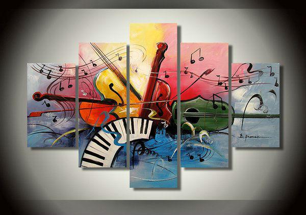 Abstract Canvas Painting, Large Paintings for Living Room, Acrylic Painting on Canvas, 5 Piece Canvas Painting, Music Painting, Violin Painting-Silvia Home Craft