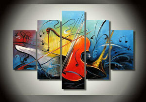 Modern Abstract Painting, Violin Painting, Music Paintings, 5 Piece Abstract Art, Bedroom Abstract Painting, Large Painting on Canvas-Silvia Home Craft