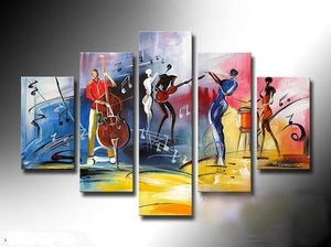 5 Piece Abstract Painting, Large Painting on Canvas, Cellist Painting, Flute Player, Drummer Painting, Modern Acylic Paintings, Buy Paintings Online-Silvia Home Craft