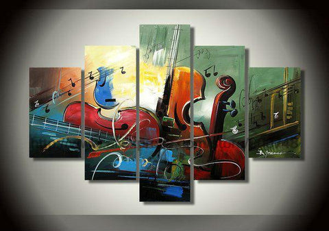 5 Piece Abstract Art Painting, Cello Painting, Modern Acrylic Painting, Violin Painting, Bedroom Abstract Paintings-Silvia Home Craft