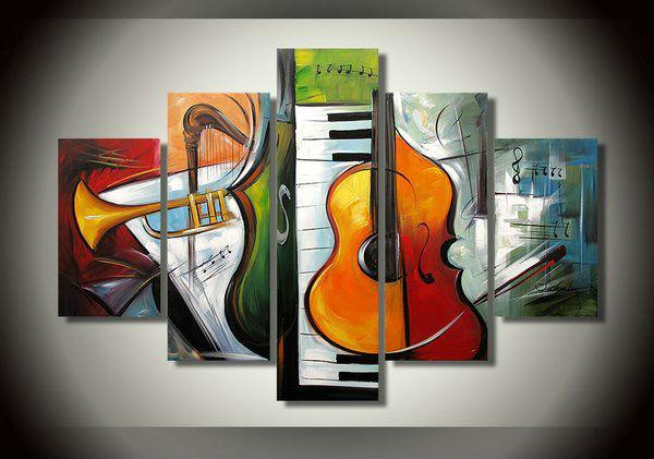 Violin Painting, Music Painting, 5 Piece Abstract Wall Art Paintings, Extra Large Wall Paintings on Canvas, Living Room Modern Art-Silvia Home Craft