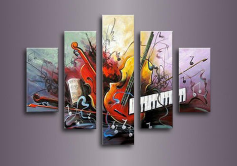 Guitar Painting, Violin Painting, Electronic Organ Painting, 5 Piece Modern Wall Art, Extra Large Art-Silvia Home Craft