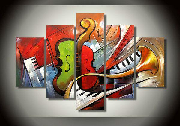 Music Painting, Simple Modern Painting, Living Room Paintings, 5 Piece Modern Wall Art Paintings, Extra Large Painting on Canvas-Silvia Home Craft