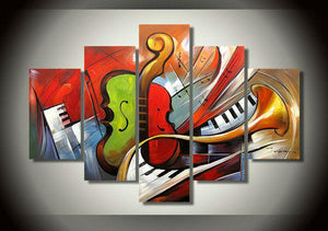 Music Painting, Simple Modern Painting, Living Room Paintings, 5 Piece Modern Wall Art Paintings, Extra Large Painting on Canvas-Silvia Home Craft