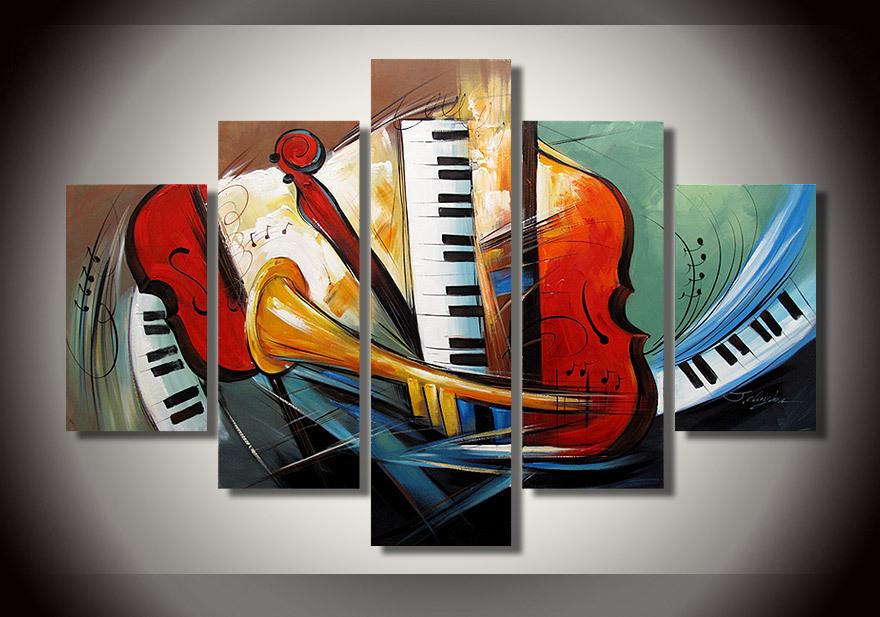 Electronic Organ Painting, Horn, Violin Painting, 5 Piece Modern Wall Art, Extra Large Painting-Silvia Home Craft