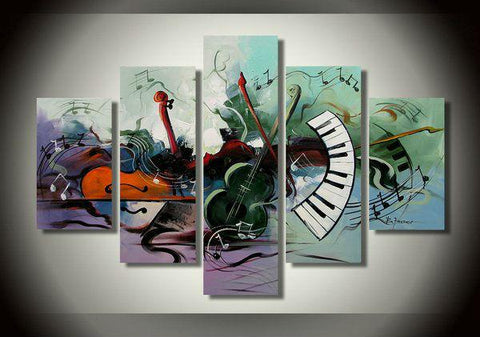 Abstract Painting, Violin, Electronic organ Painting, 5 Piece Abstract Wall Art, Musical Instrument Painting-Silvia Home Craft