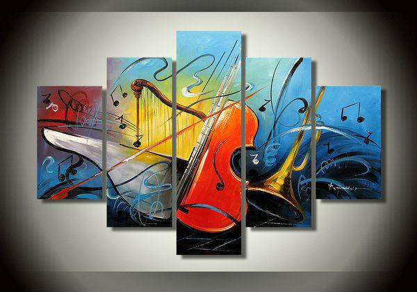 Abstract Painting, Electronic organ Painting, Violin Painting, Harp, 5 Piece Abstract Wall Art-Silvia Home Craft