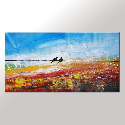 Modern Art, Love Birds Painting, Art for Sale, Abstract Art Painting, Bedroom Wall Art, Canvas Artwork-Silvia Home Craft
