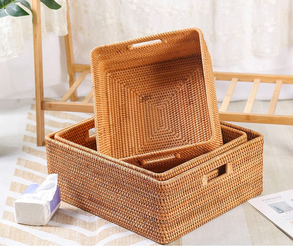 Extra Large Storage Baskets for Living Room, Storage Baskets for Clothes, Rectangular Storage Basket for Shelves, Woven Rattan Storage Basket for Kitchen-Silvia Home Craft