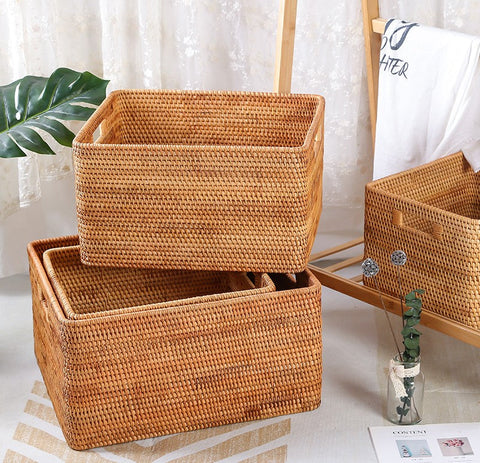 Storage Basket for Shelves, Large Rectangular Storage Basket, Storage Baskets for Kitchen, Woven Storage Basket for Living Room-Silvia Home Craft