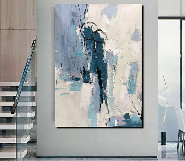 Living Room Abstract Paintings, Hand Painted Canvas Paintings, Large Wall Art Ideas, Heavy Texture Painting, Blue Modern Abstract Painting-Silvia Home Craft